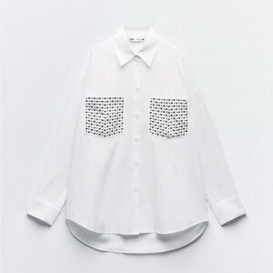Zara Studded Oversized Poplin Shirt size S